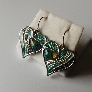 🔴2/$35🔴Vintage Abalone Earrings Enamel Heart Drop Silver